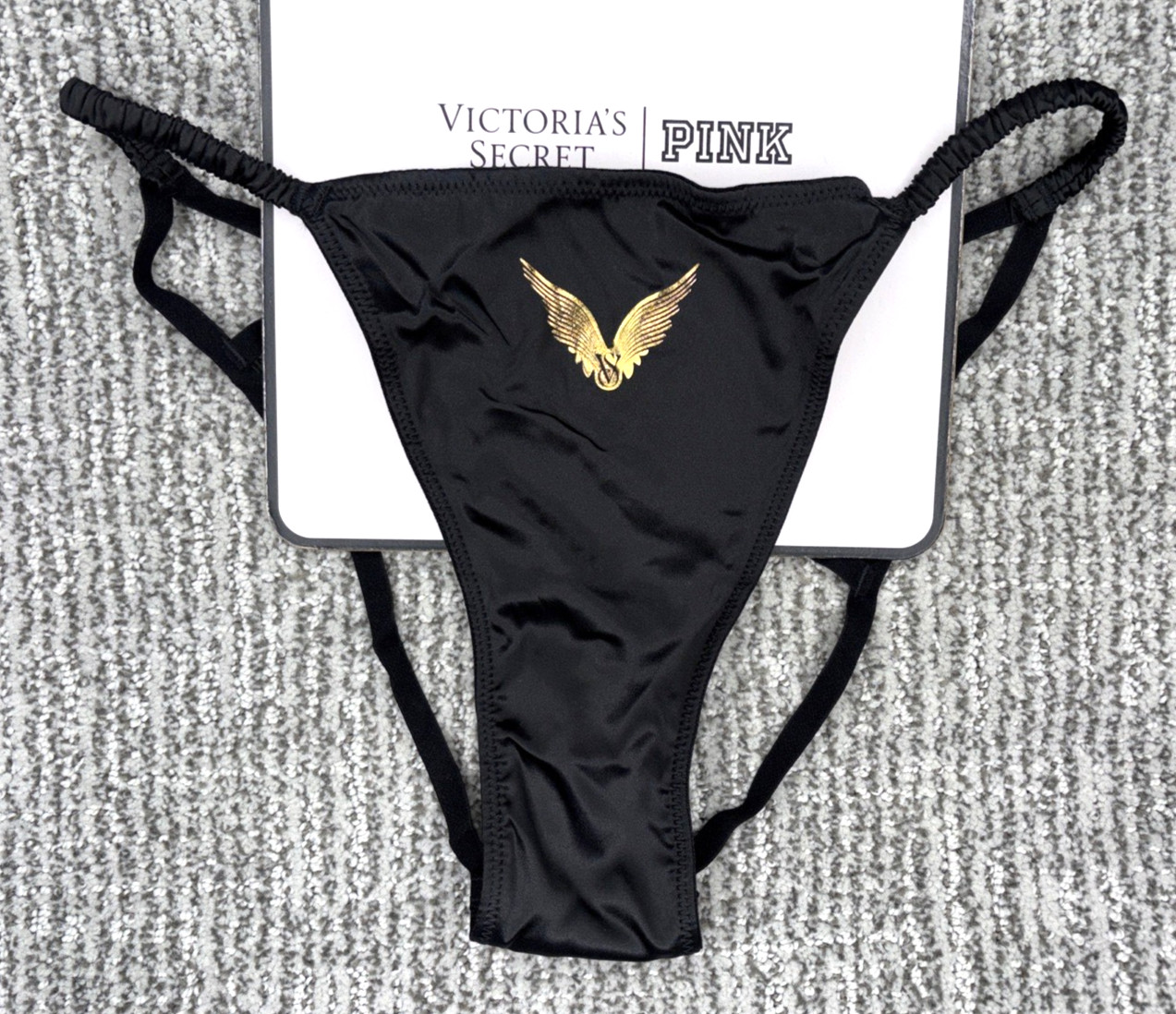 Victoria’s Secret NWT Small Black Angel Wing Hardware Strappy Open Bikini Panty