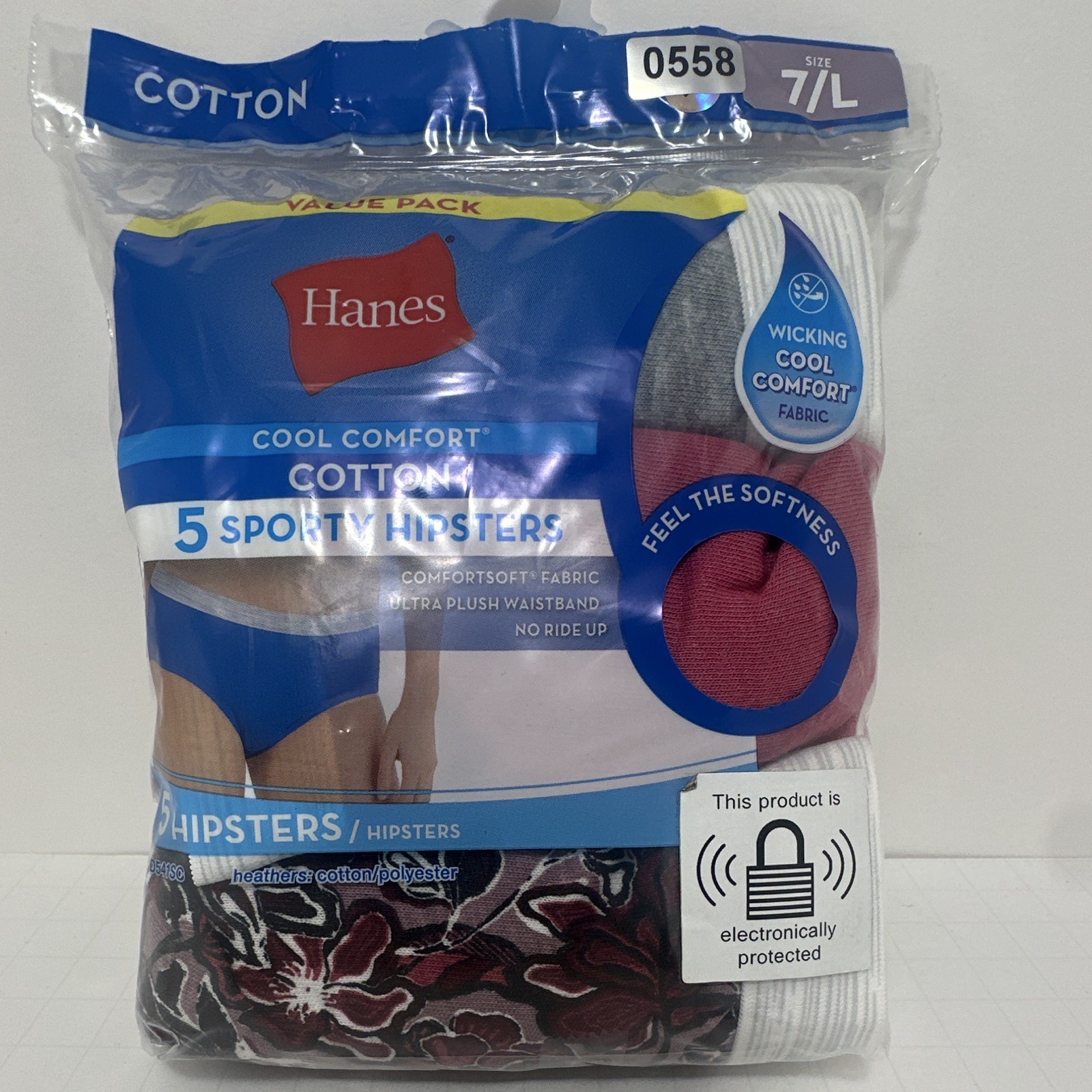 Hanes Cool Comfort Cotton Tagless Moisture Wicking Hipster Panties 5 Pack 7/L