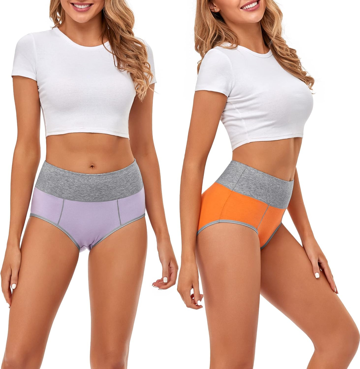 High Waisted Underwear for Women Cotton No Muffin Top Full Coverage Briefs Soft