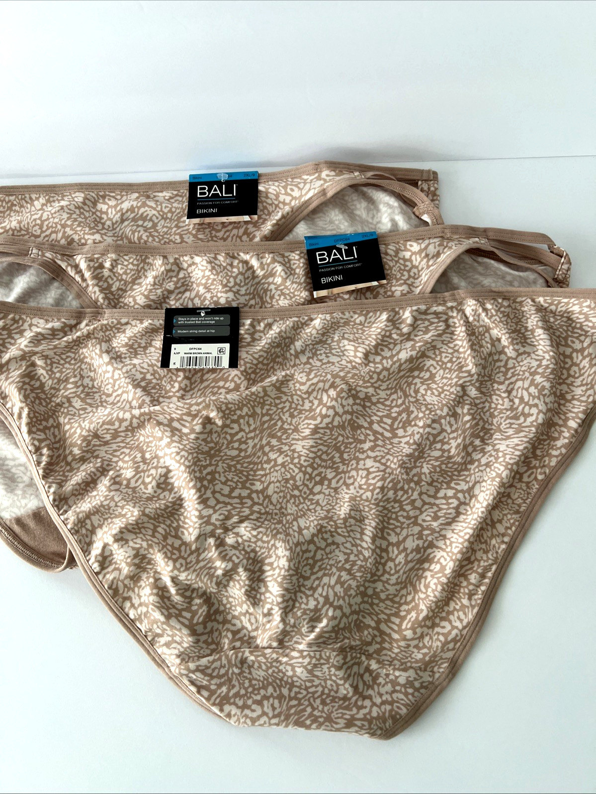 NEW Bali 3 Pairs Passion For Comfort String Bikini Panties 2XL/9 Multi-Color