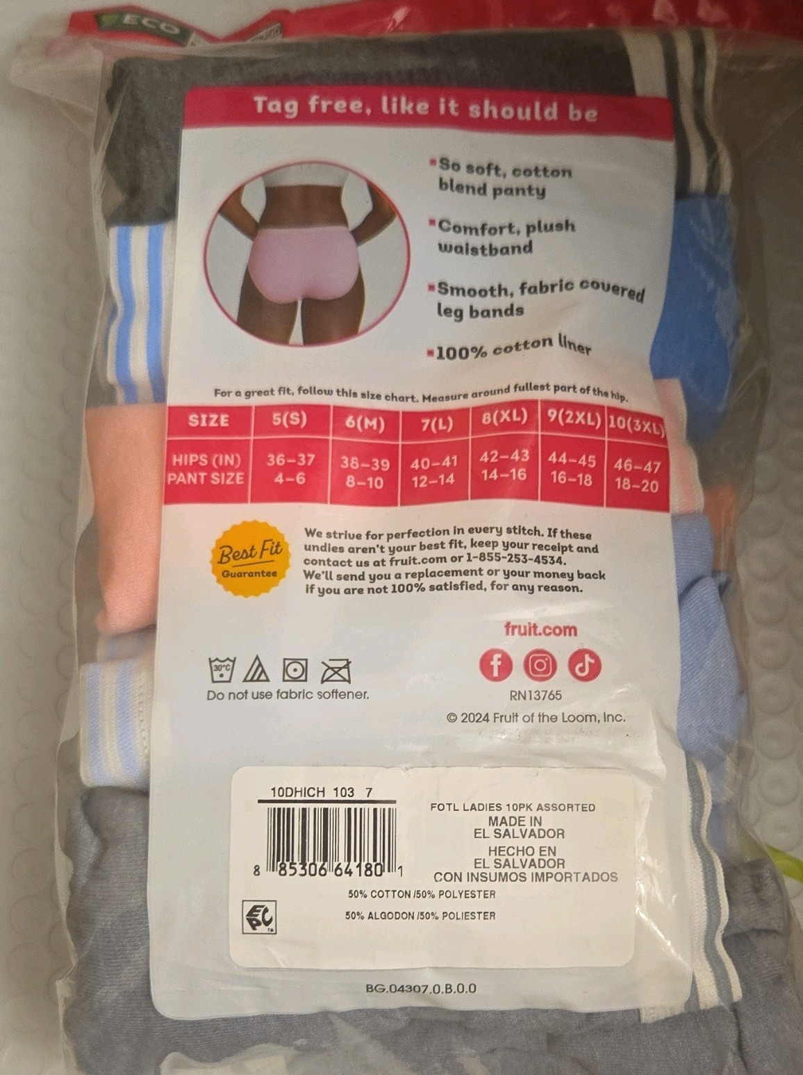 Fruit Of The Loom Womens Underwear Sz L / 7 Cotton Heather Hi-Cut Panty 10 Pack