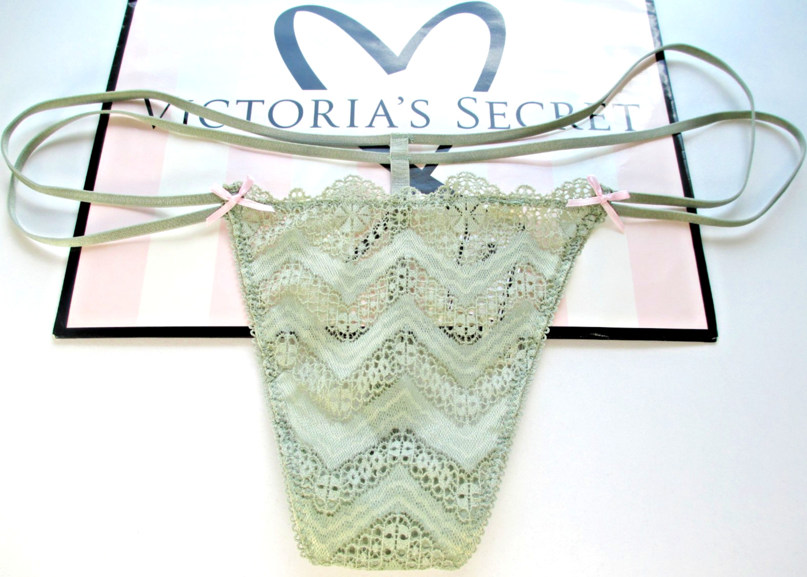 VICTORIA’S SECRET PINK V-String Thong Panty S M L XL Green NWT Lace VS Strappy