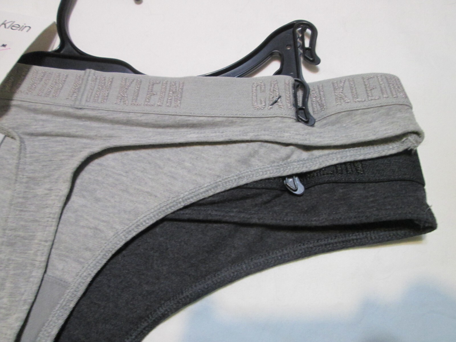 (2) Calvin Klein Ladies’ cotton thong panties-sz M-2 PR-NWT-solids w/ logo waist