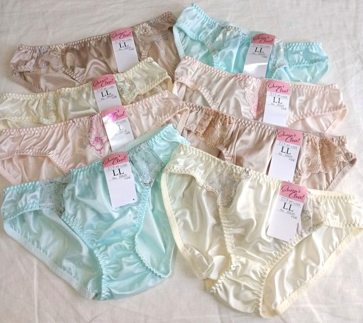 Japanese Nylon Glossy Lace Tricot Lace Panties Set of 8 US size L, JP LL