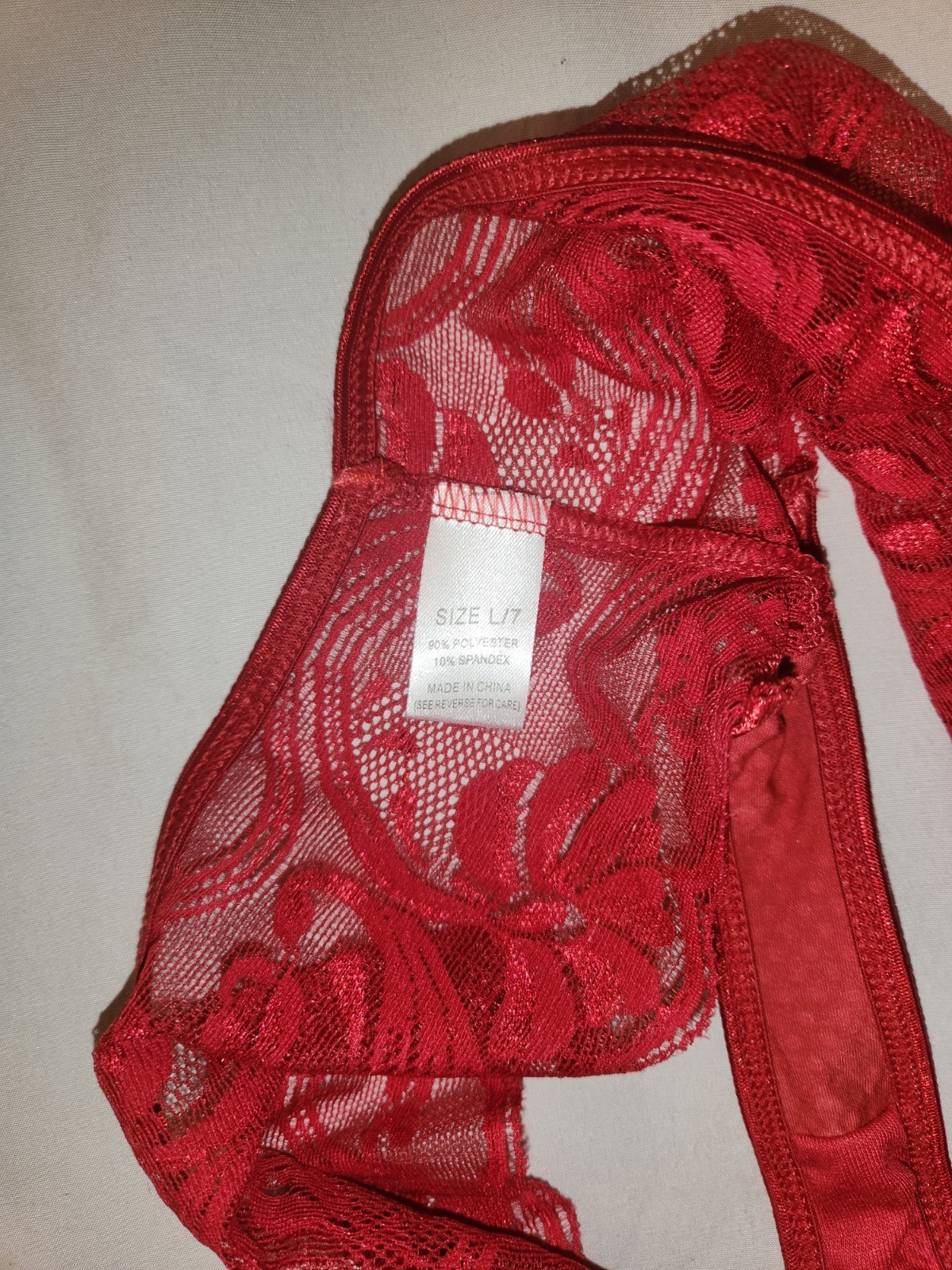 Sexy Red Lace Polka Dot Thong Panties • Bow Accent • Size L 12