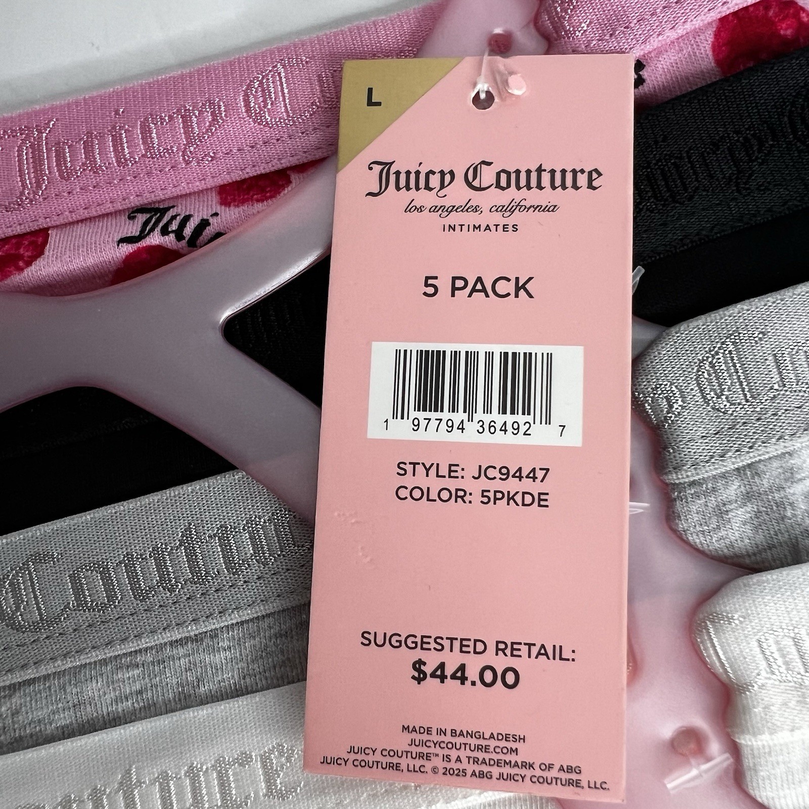 Juicy Couture Women’s Panties Sz Large Lot/5 Bikini Tagless Multi Colors