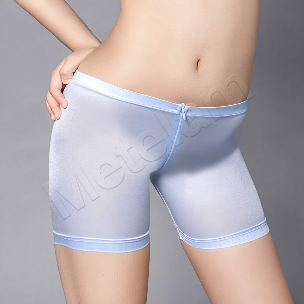 Womens Zipper Crotch See-Through Underwear Oil Shiny Glossy Panties Boxer Shorts