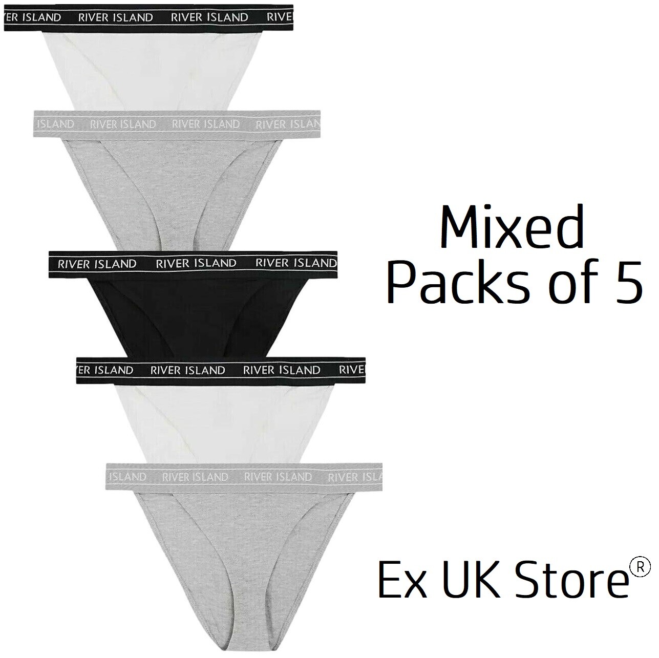 LADIES 5 PACK BRIEFS UK SIZES 6 8 10 12 14 16 18 KNICKERS RIVER ISLAND MIX PACKS