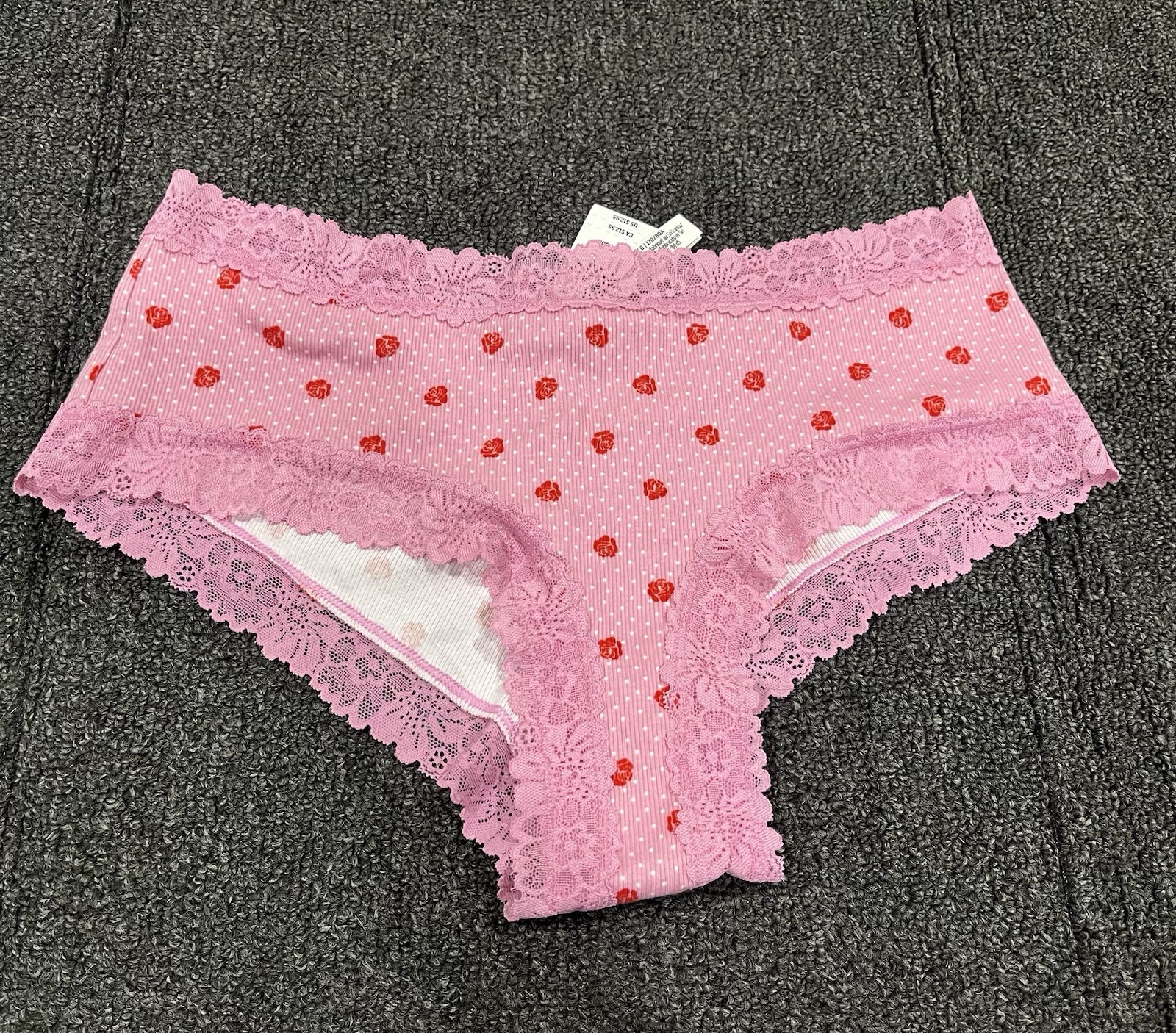 New! Pink Victoria’s Secret Cheeky Underwear Lace With Roses Polka Dots Size L