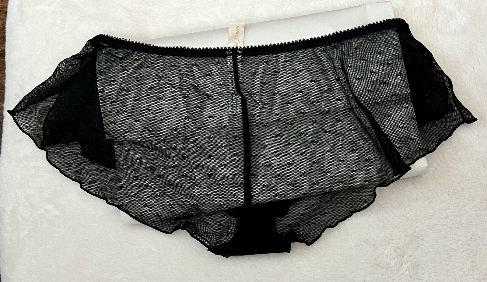 Via Del Amore womens Black Mesh Sheered Panties w/ beautiful embrd. pink floral