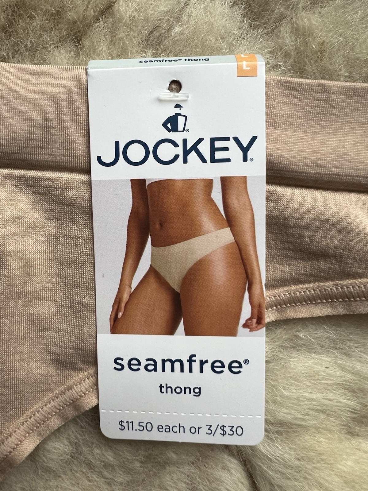 Jockey Women’s Solid Smooth and Shine Seamfree Thong Beige Large NWT