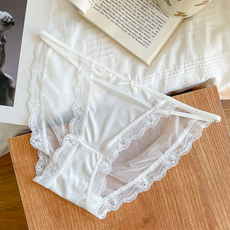 5PCS/LOT Sexy Ladies Womens Sheer Satin Panties Brief Bikini Lace Trim Underwear