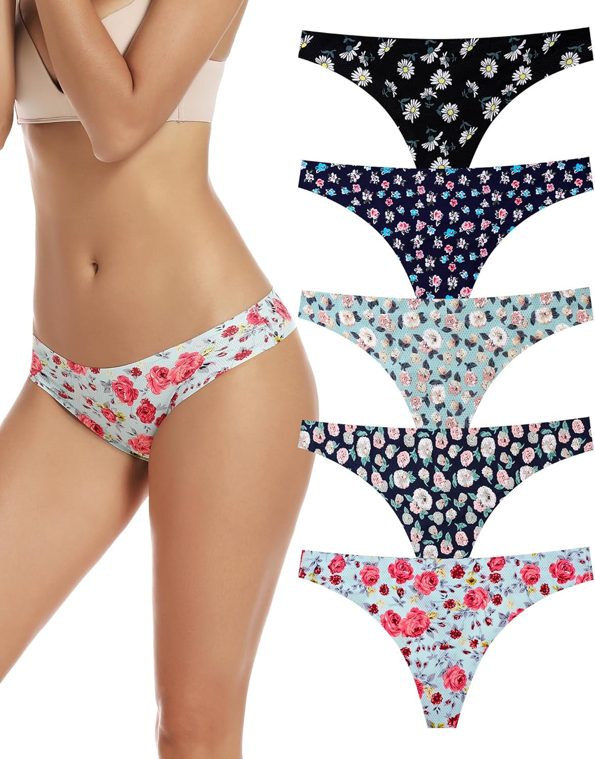 Voenxe Seamless Women Underwear Thongs,No Show Ladies Thong,No Line Workout Brea