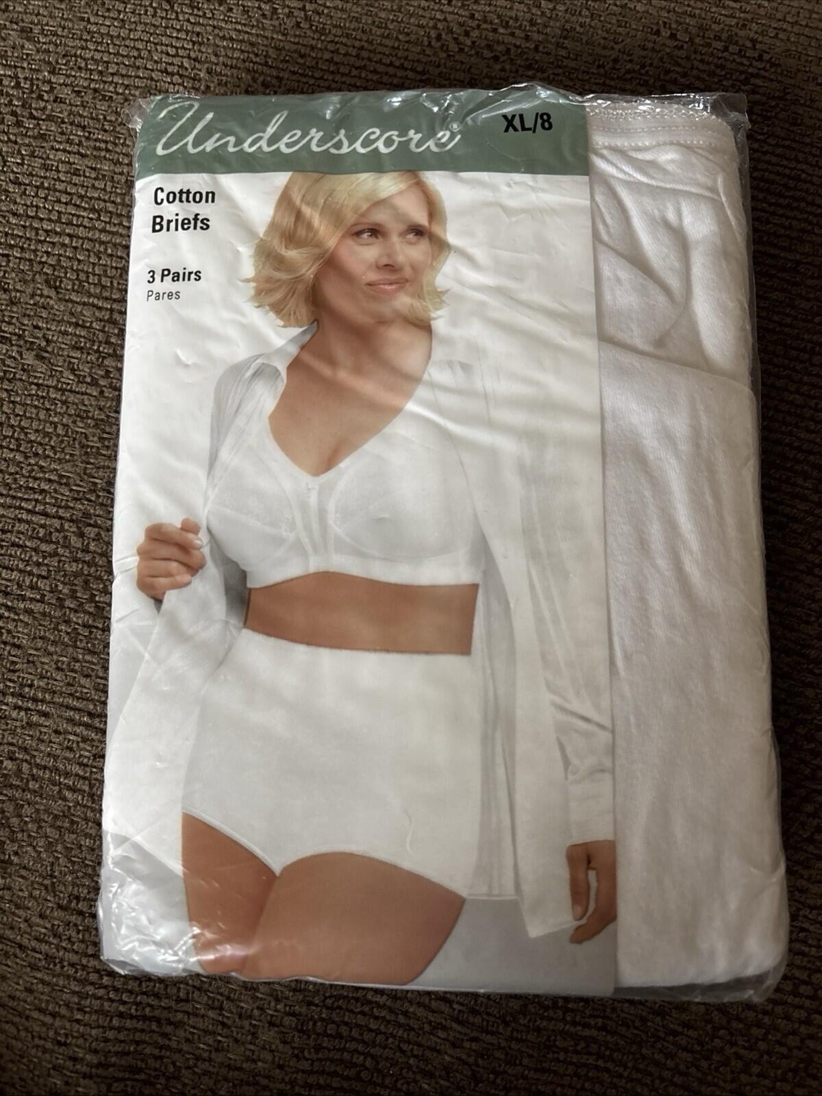 Underscore Cotton Briefs Panties Women’s 8 Vintage Granny Underwear 3-Pack White