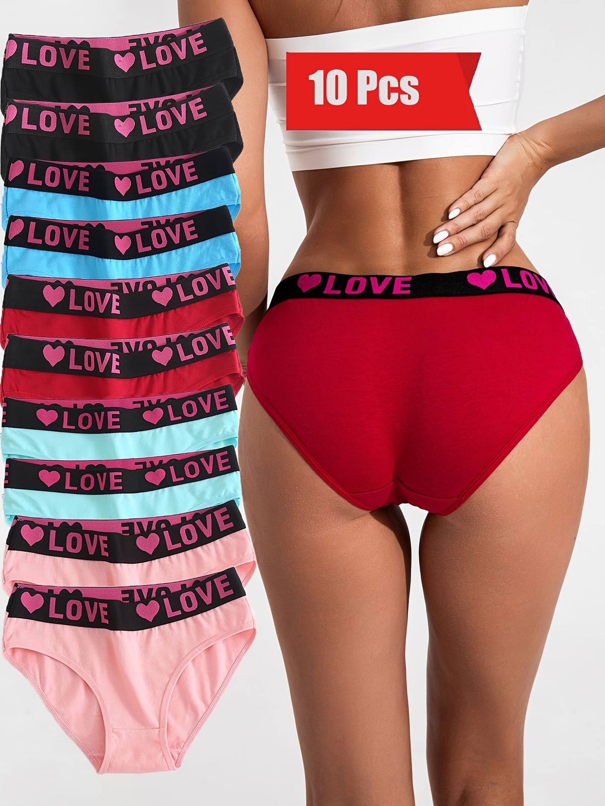 [10pcs Comfortable Heart Briefs] 10pcs Women’s Love Heart Pattern Briefs – Comfo