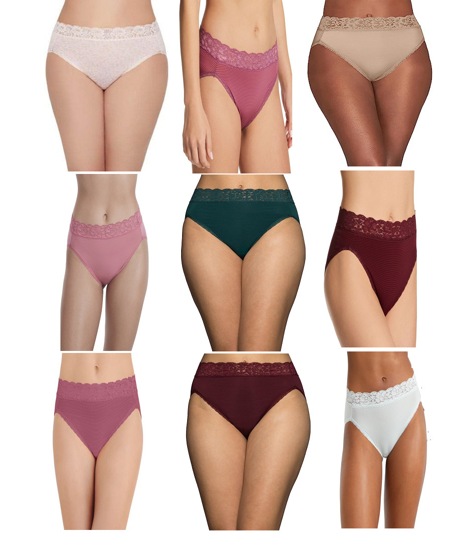 3 Pack Vanity Fair Flattering Lace Hi-Cut Panties 13280, Assorted Solid Stripes