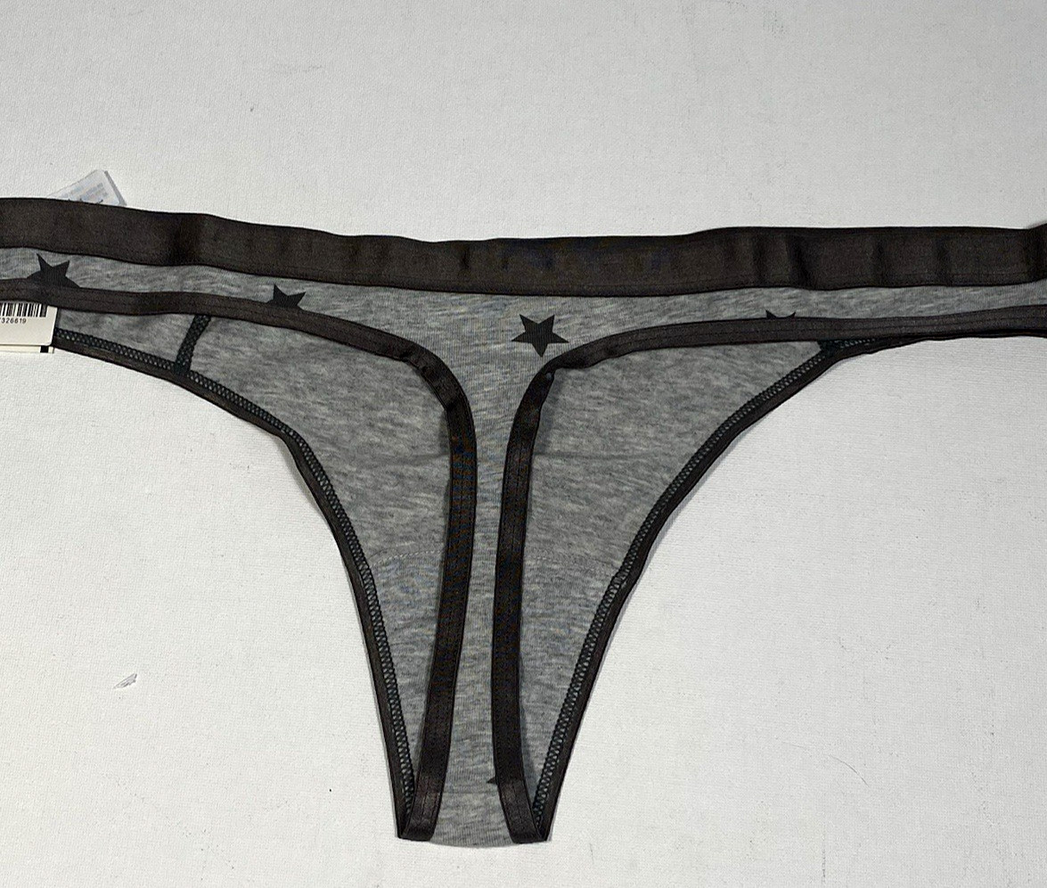 2 Pairs Jenni Thong Panties Womens XL X-Large Gray w/Stars & Leopard w/Lace trim