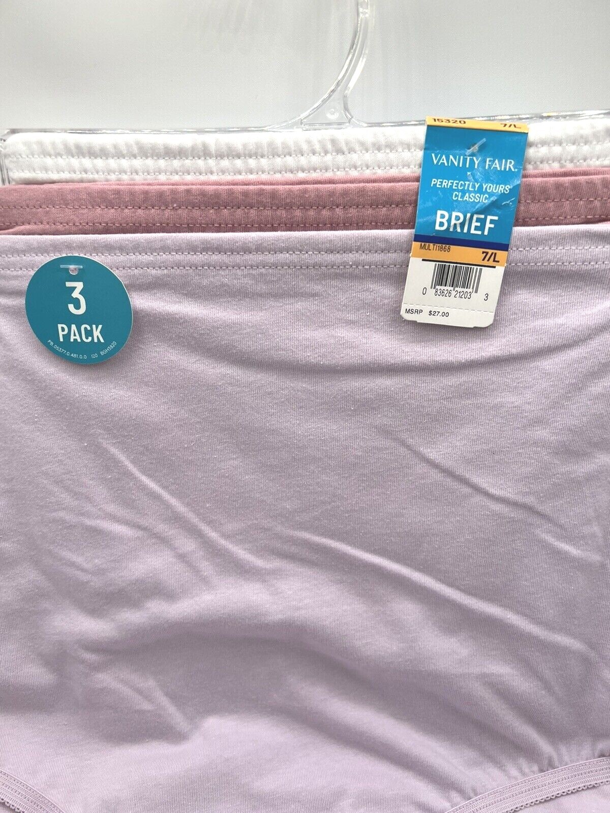 Vanity Fair 3 Pairs Perfectly Yours Classic Cotton Brief 7/L Mixed Lot 15320