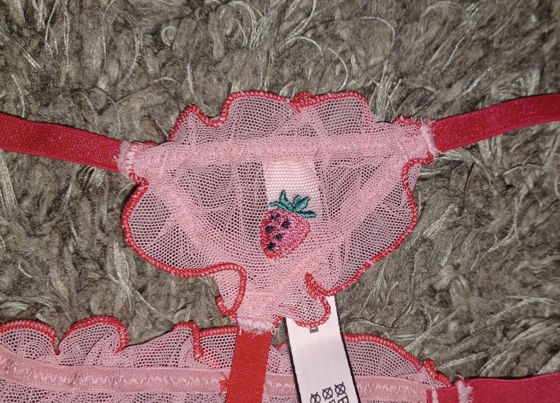 Vs Dream Angel Ruffled Fruity Embroidered V String NEW SIZE Small pink