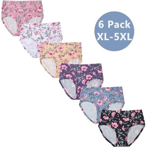 Womens Underwear XL-5XL Plus Size 4X-Large 6 Pack Floral Print Panties Blue