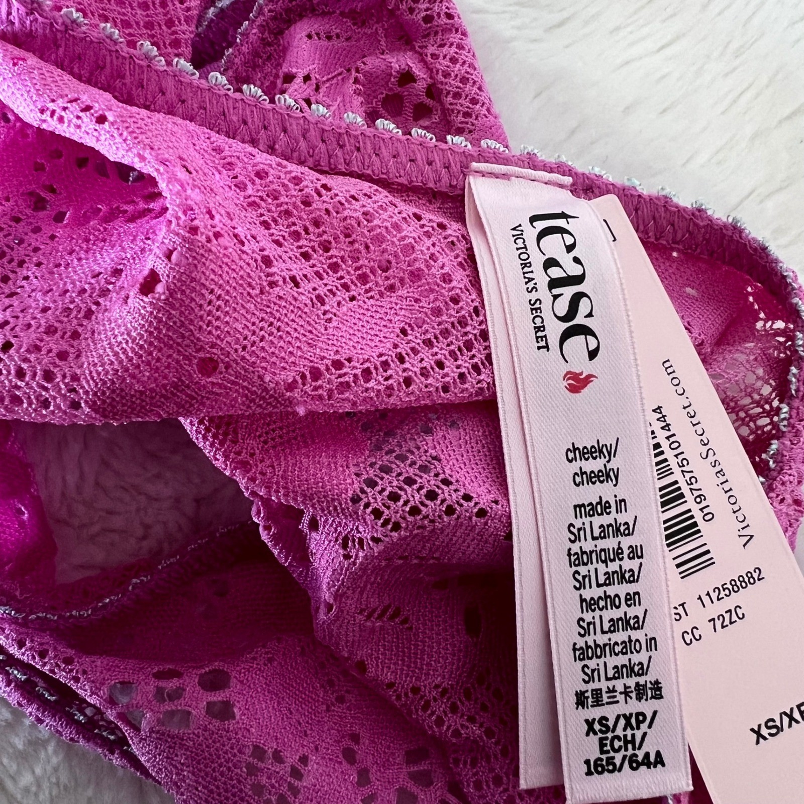 Victorias Secret Women’s Tease Magenta Pink Floral Lace Cheeky Panty Size XS NWT