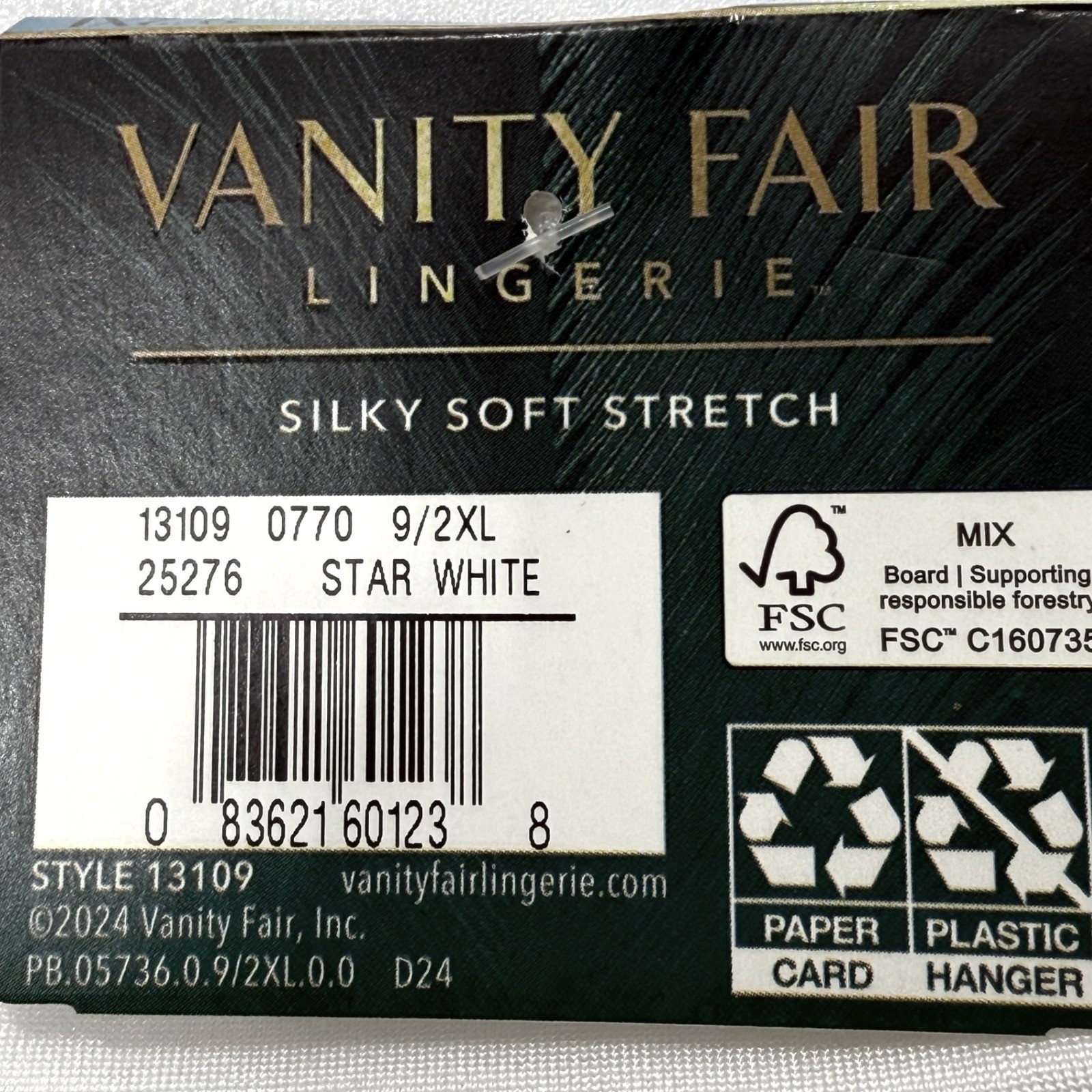 VANITY FAIR Lingerie Illumination Silky Soft Stretch Brief Panty White 9 2XL