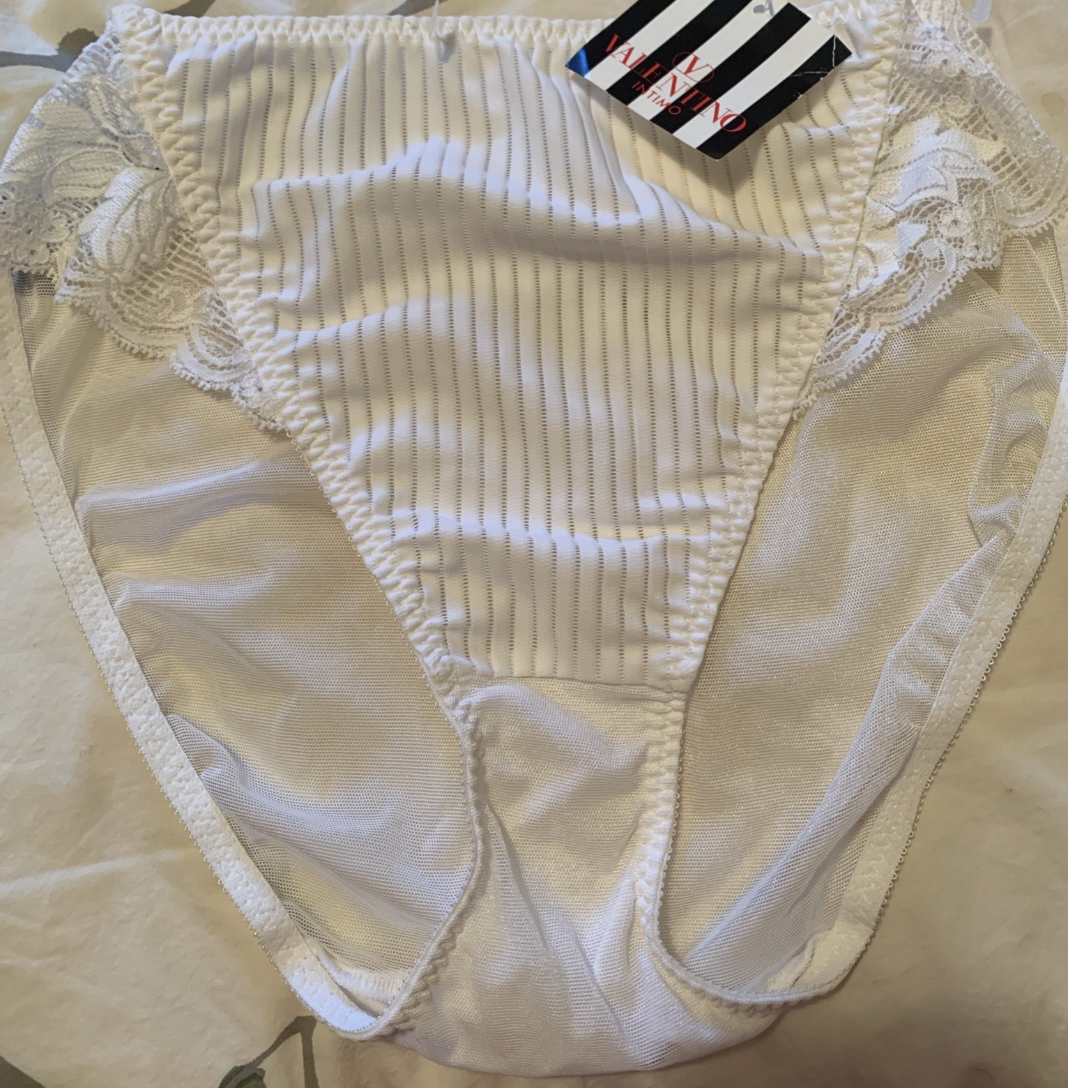 Valentino Intimo White Lace Sides Sheer Back Panties L NWT ? Vintage High Waist