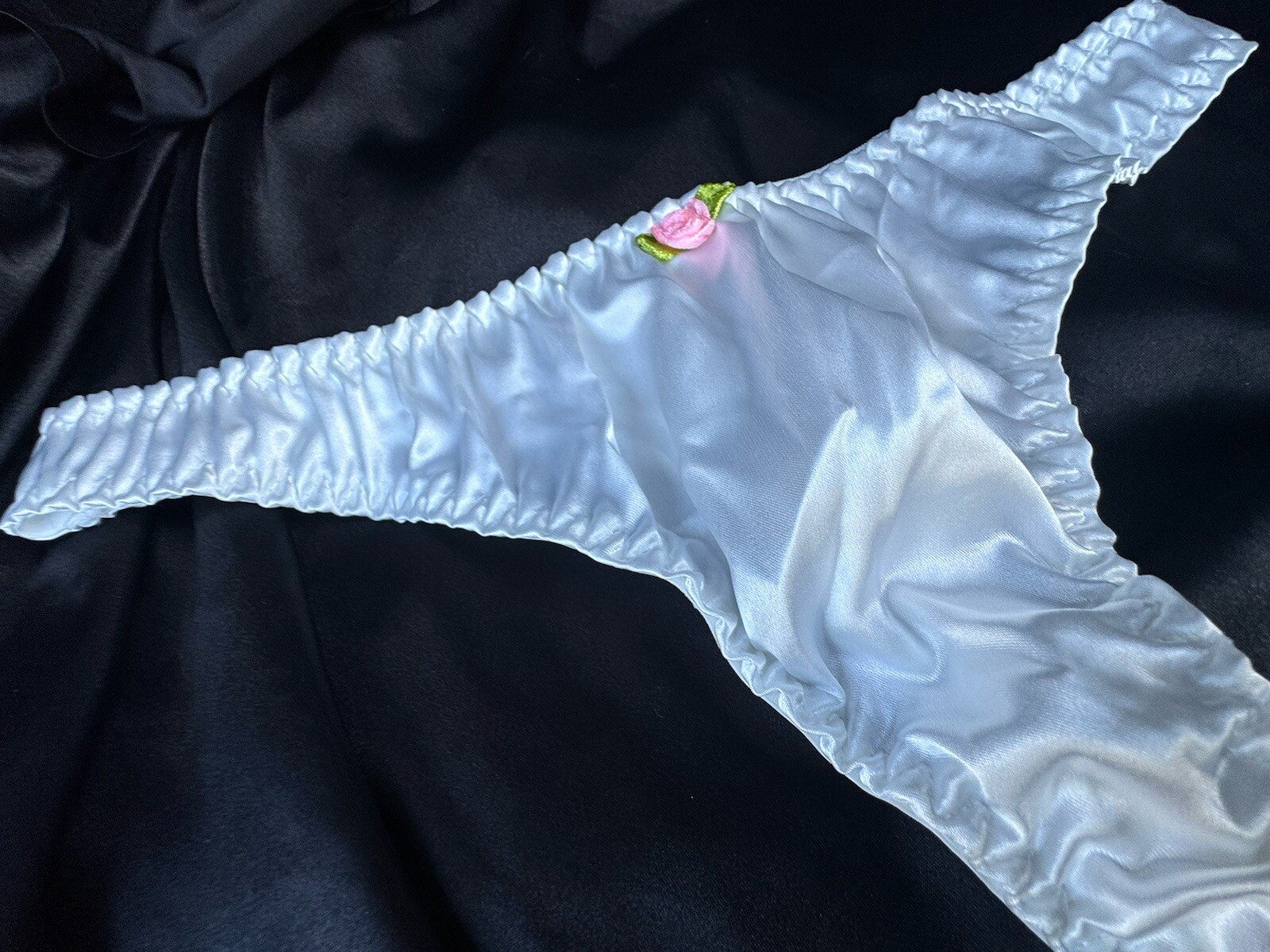 Vtg Early 2000 Y2K Style Pure White Silky Satin Thong Panties Sz XL