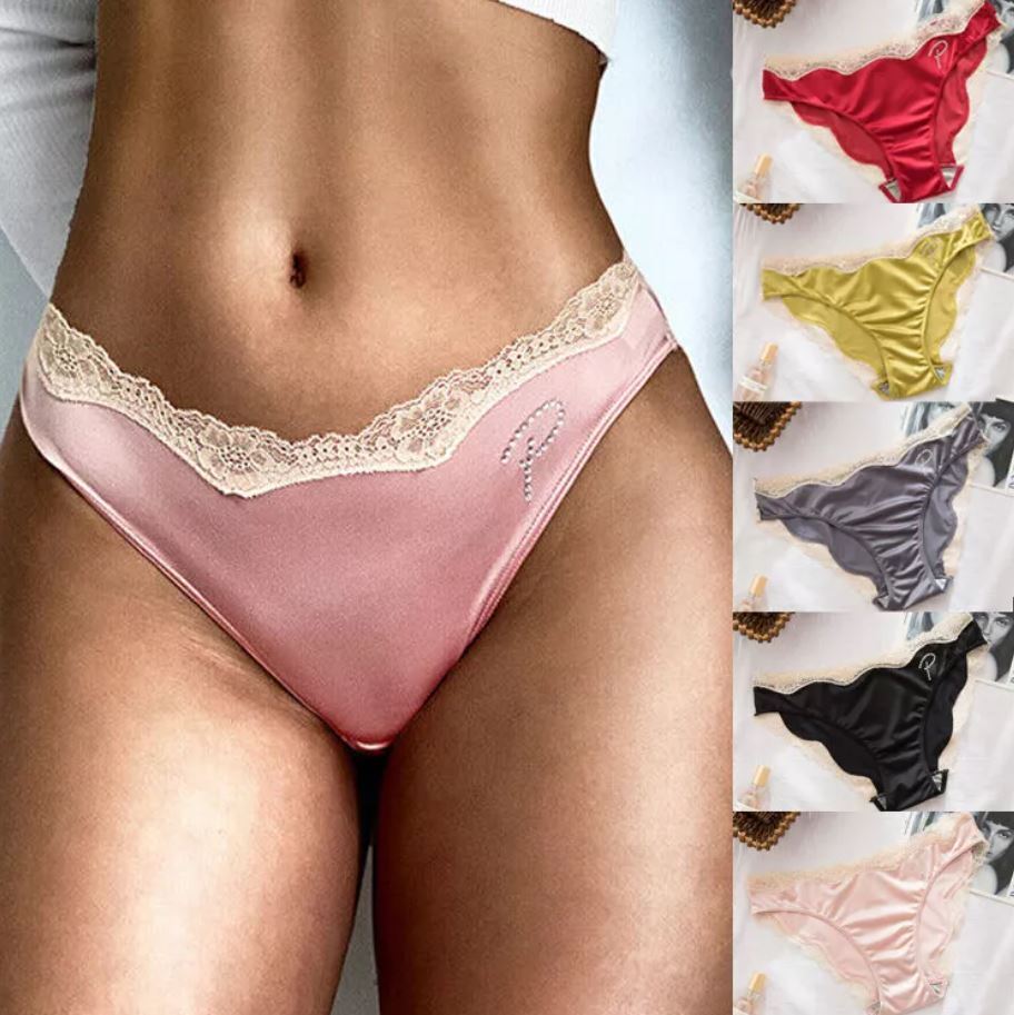 5 Pack Lot Sexy Womens Silky Satin Panties Underwear Ladies Lace Bikini Lingerie