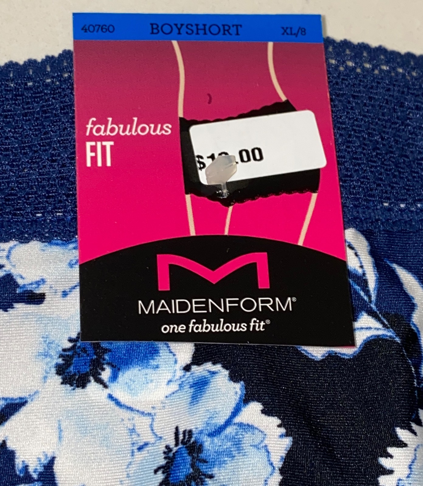 MAIDENFORM One Fab Fit Micro Floral Navy Blue Boyshort Panty Womens S M L XL 2XL