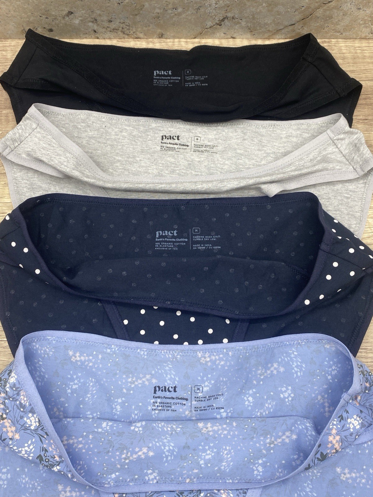 Pact Organic Cotton Boyshorts Briefs 4 Pack Women’s Size M Color Mix