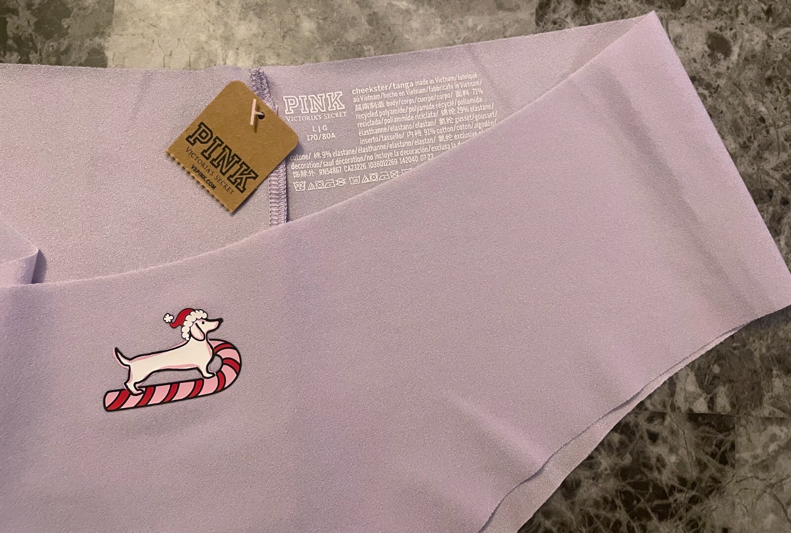 NWT VICTORIA’S SECRET PINK L CANDY CANE DOG HOLIDAY NO SHOW CHEEKSTER PANTIES