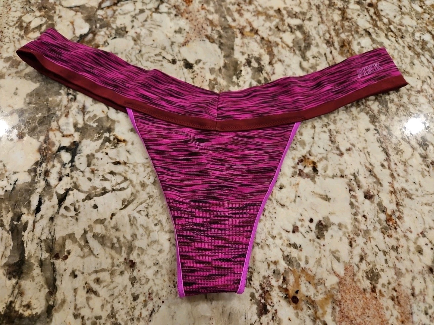 True Vintage Victoria’s Secret PINK Rare Yoga Pink Logo Band L Thong Panties NWT
