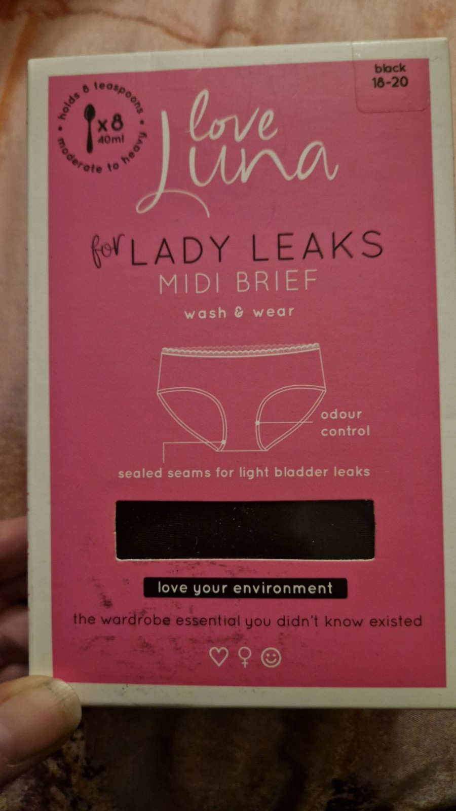 New In Box Love Luna Lady Leaks Midi Brief (1pcs) Black Size 18-20
