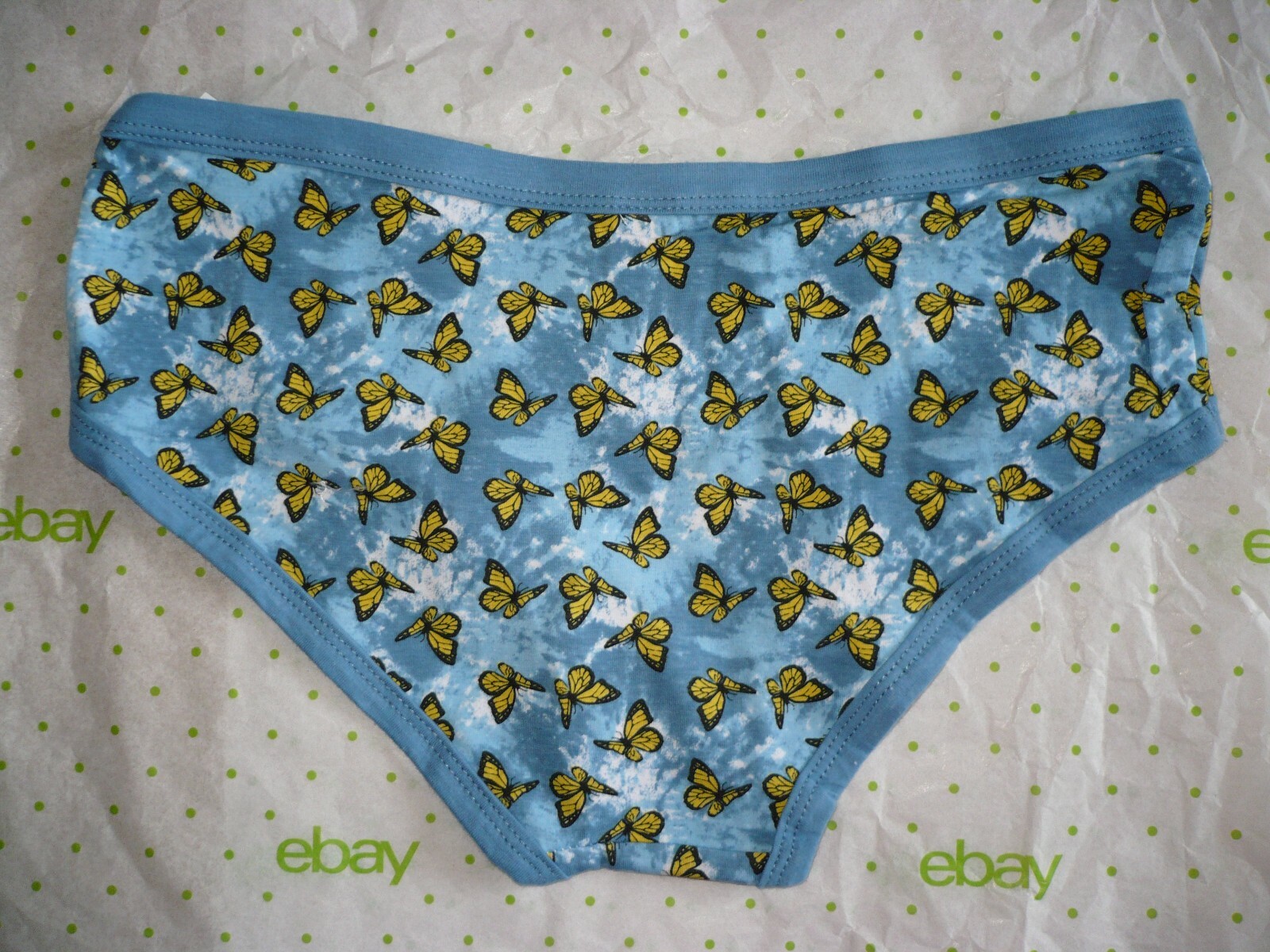 Rue 21 Women’s Bikini Panties MEDIUM Blue With Yellow Butterflies New