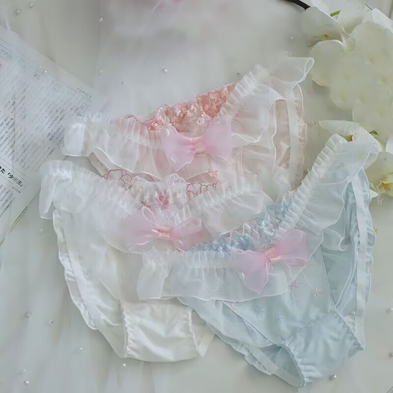 Japanese Princess Girls Briefs Panties Ruffles Sweet School Bow Underpants