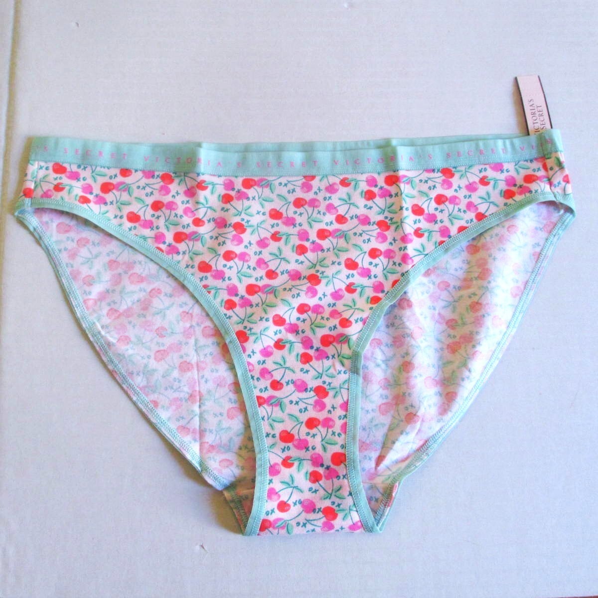 Victoria’s Secret Cotton Bikini Panty Size XL Green Pink Cherry Print nwt