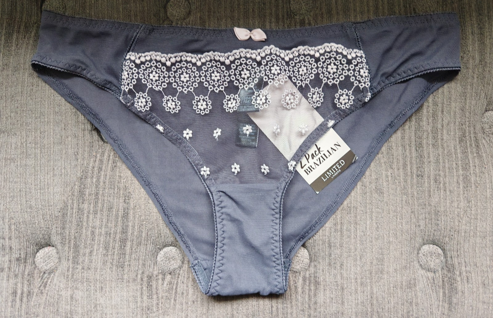 M&S Limited Grey & White Brazilian Knickers Size 12