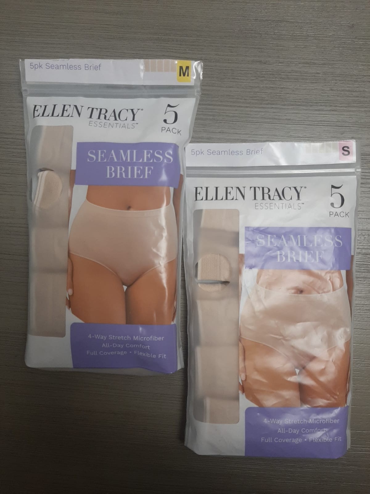 Ellen Tracy Essentials Women’s Seamless Brief Panties 5 Pack SunBeige Size S & M