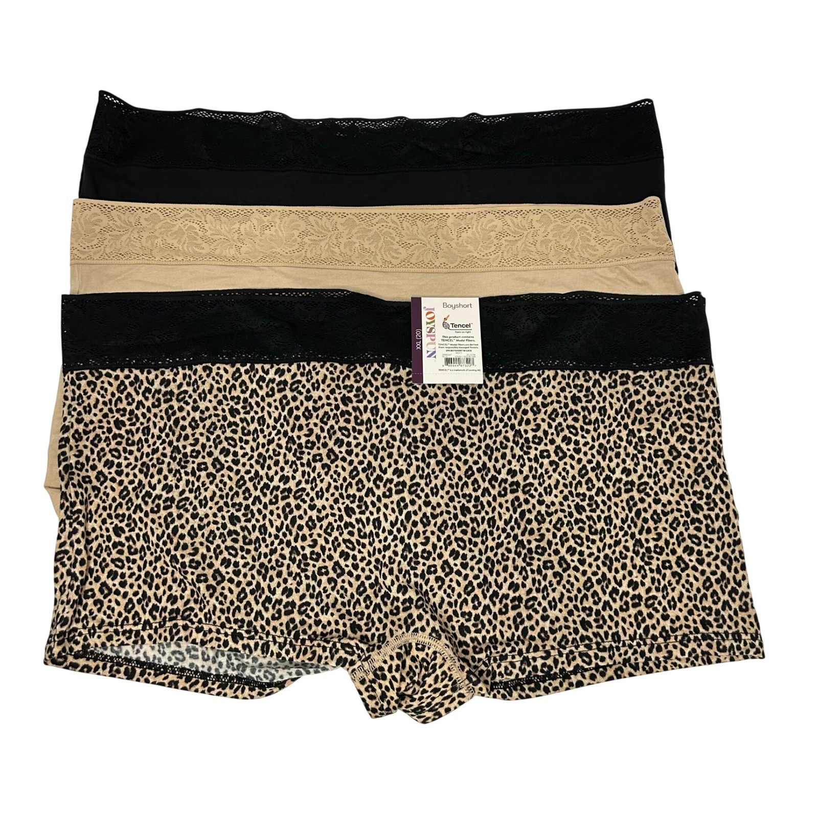 Joyspun Womens 2XL 20 Boyshort Panties 3-Pack Lace Tencel Modal Multi Color New