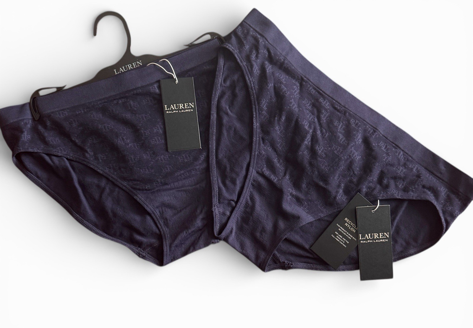 Ralph Lauren LRL Monogram Mesh Navy Bikini Panty Women’s Large 2-Pair