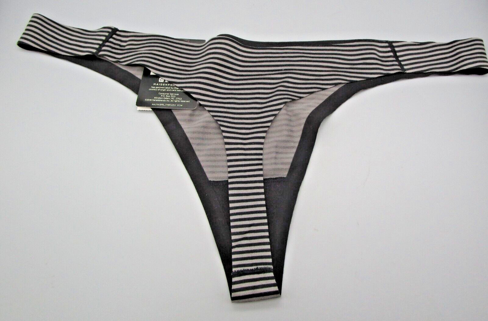 MAIDENFORM~2XL 9~40149~Steel Gray & Black Pinstripe Comfort Devotion Thong
