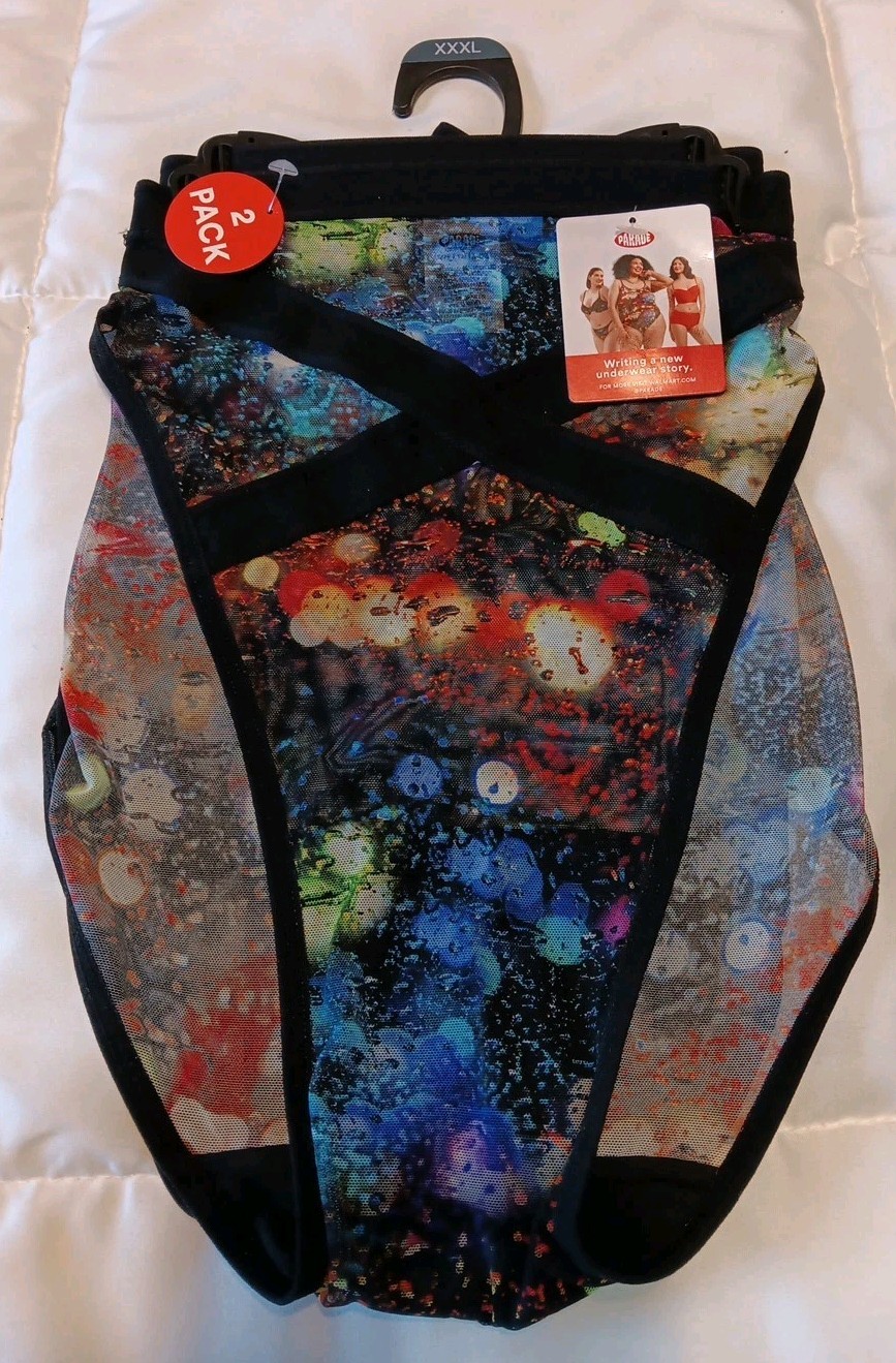 NWT 2-Pack Mesh Panties by Parade, XXXL, Black, Raindrop, Crisscross Front