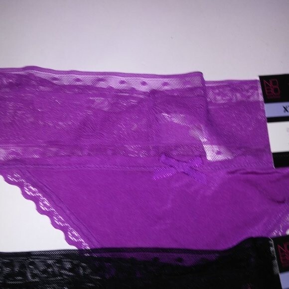 Set of 3 No Boundaries Panty XXL 2X 19 Thong Purple Black Stripe Solid Floral La