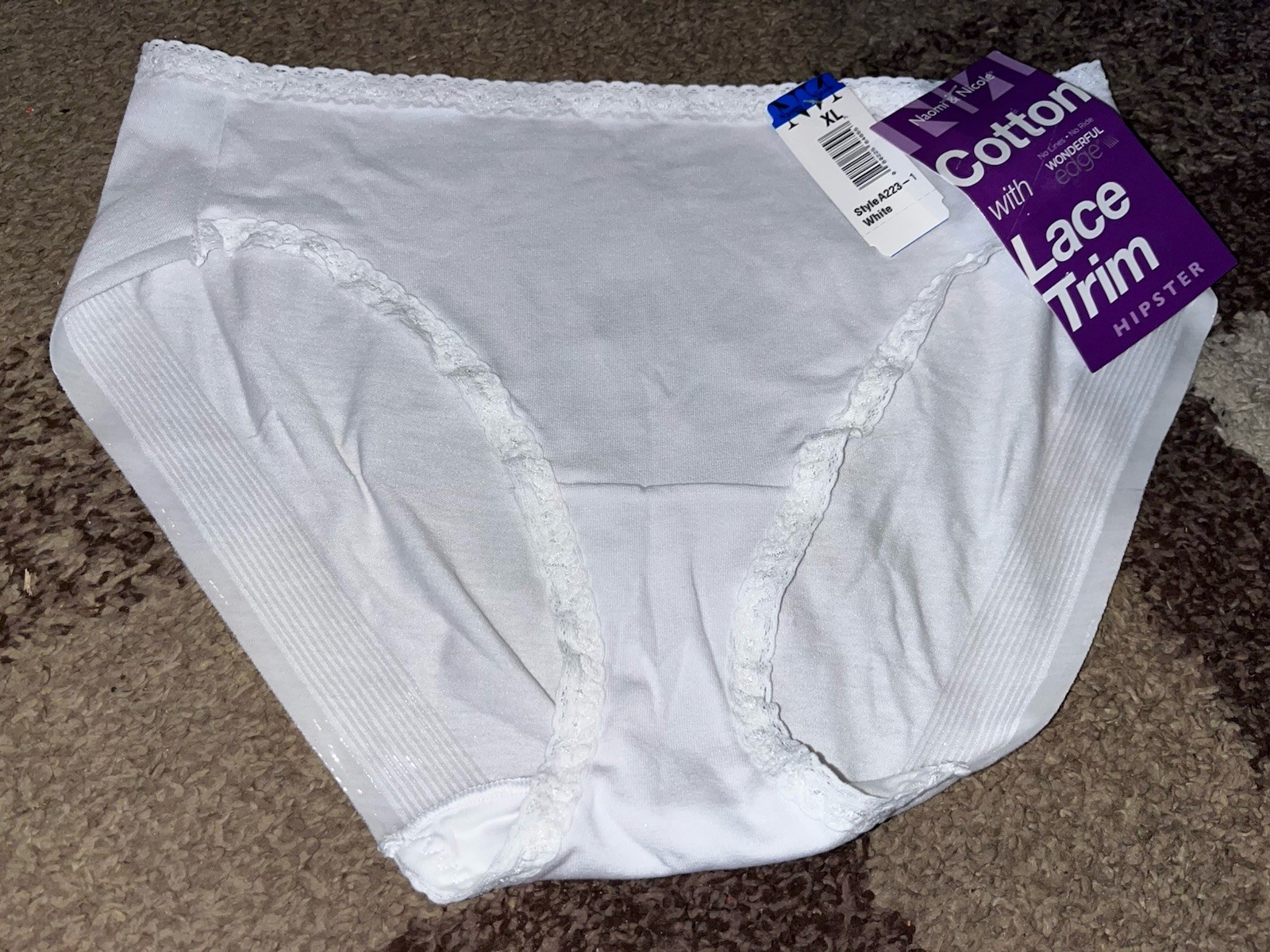 NWT Naomi & Nicole Wonderful Edge White Cotton Lace Trim Hipster Panty Xl