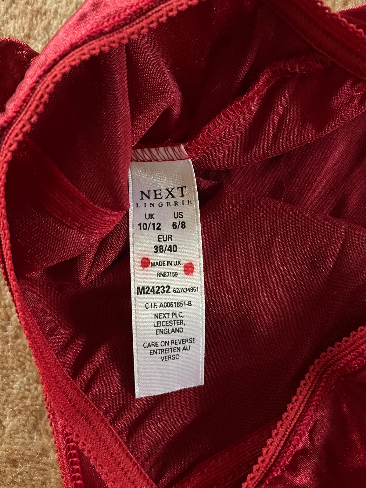 Next Ladies Red Cami & Knickers Set – Good Condition – size 10-12