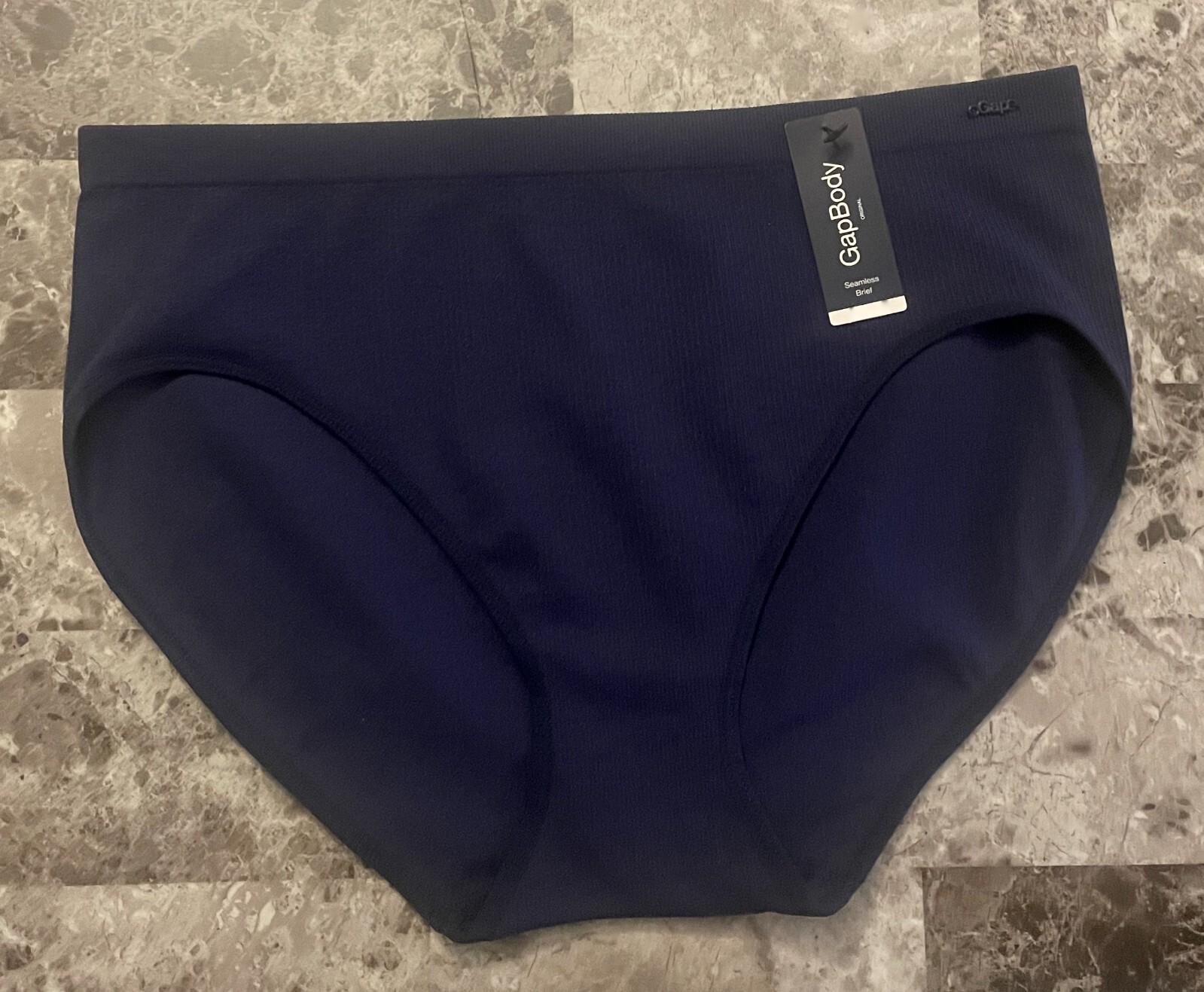 GAP BODY M NAVY BLUE RIBBED STRIPE LOGO HARDWARE STRETCH SEAMLESS BRIEF PANTIES