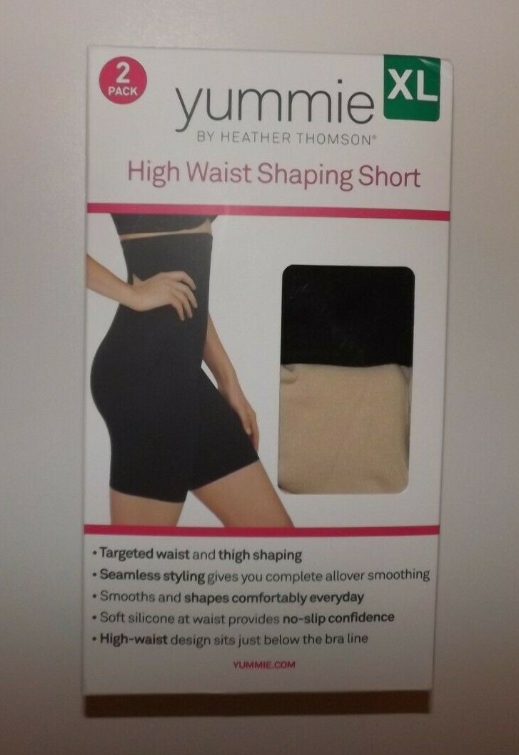 YUMMIE Womens 2 Pk Black Nude High Waist Shaping Short S Small NIP