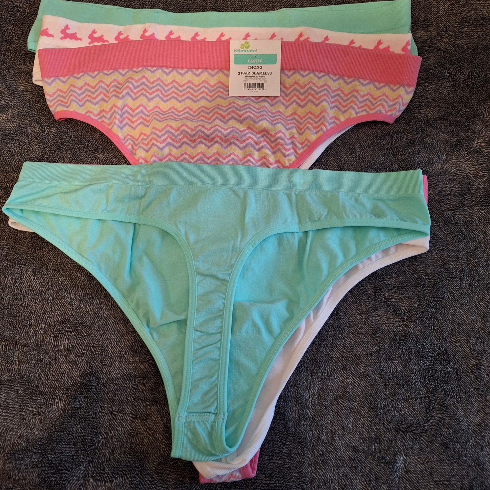 2 Pk 6 Pairs Thong Seamless Underwear Womans XXL (20) Bunnies Easter Comfort