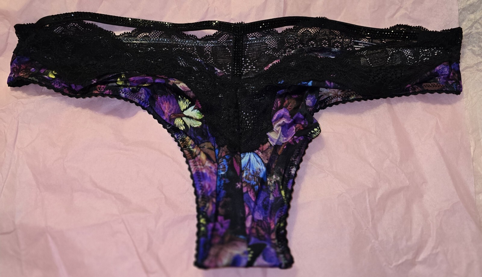 Victoria’s Secret Small Butterfly Black Strap Bling Brazilian Panties Panty
